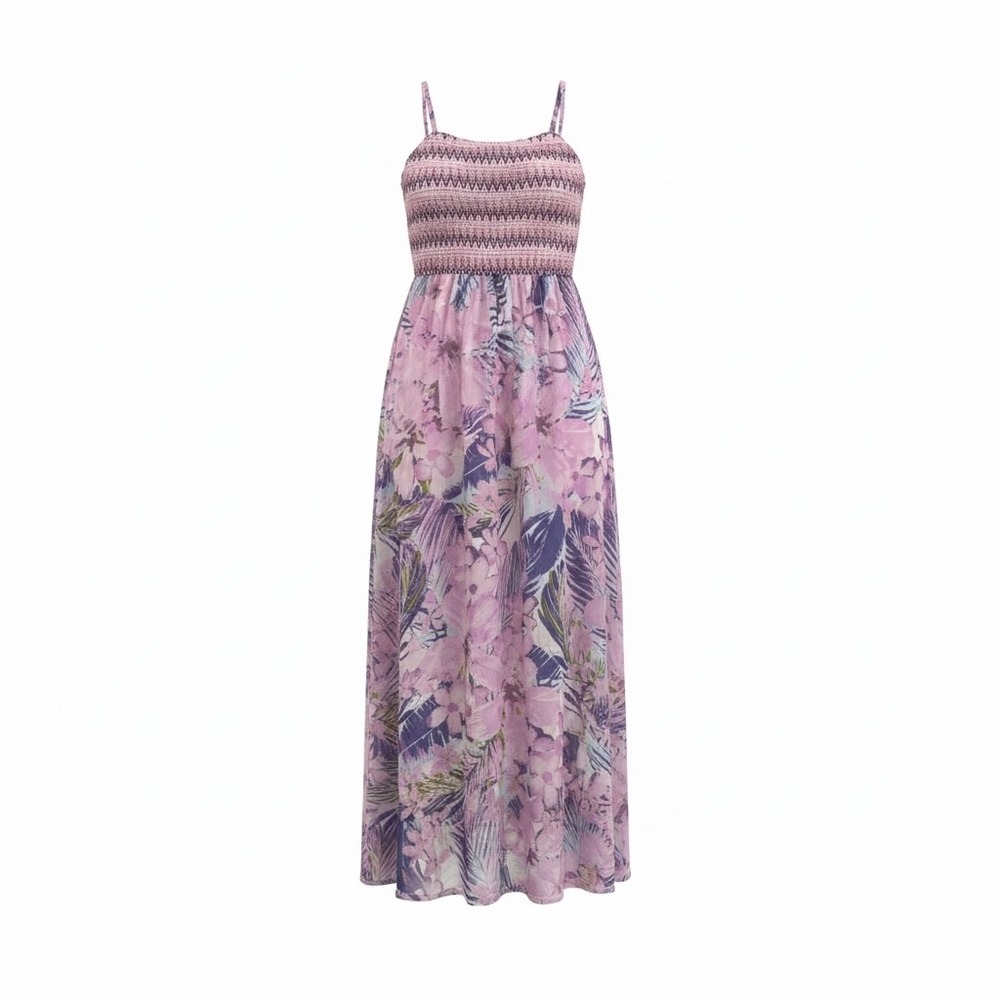 Jessica Simpson Womens Purple Tropical Floral Smocked High Low Maxi Dress Size M
